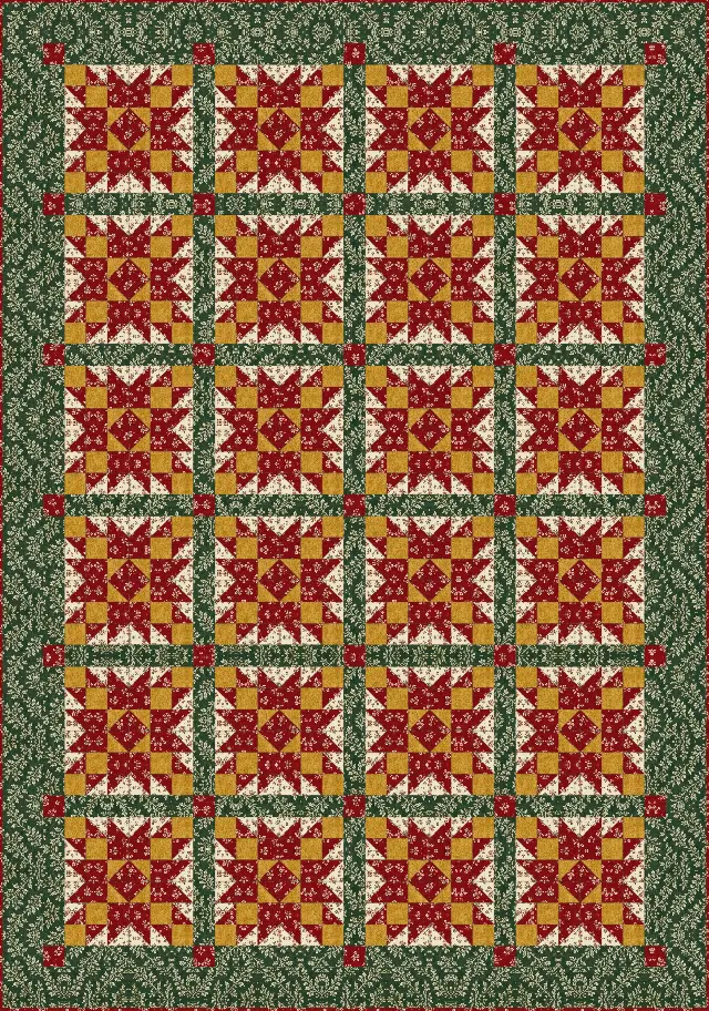 Christmas Star quilt, twin size, 66" × 94"