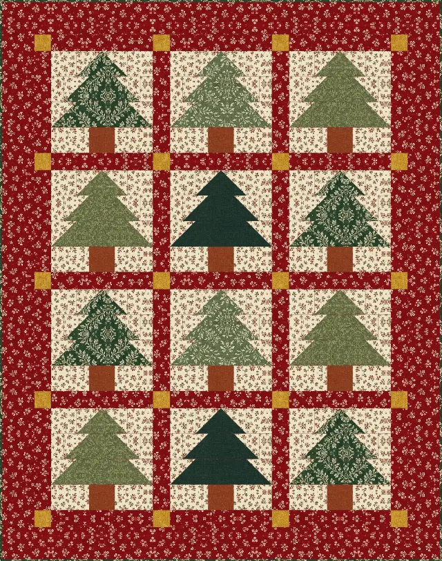 Christmas Tree quilt, crib size, 52" × 66"