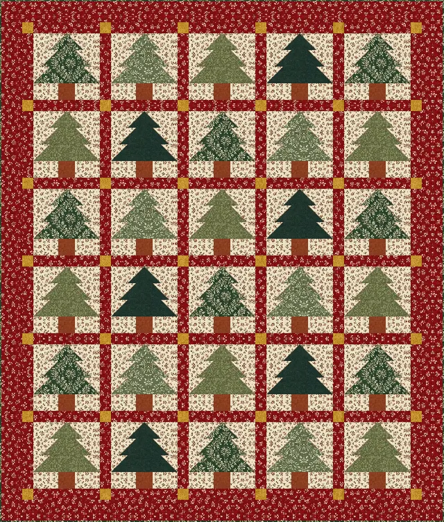 Christmas Tree quilt, full size, 80" × 94"