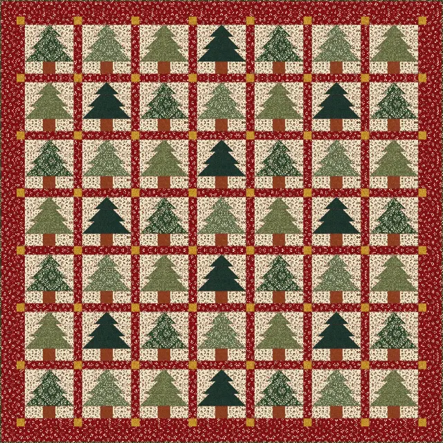 Christmas Tree quilt, king size, 108" × 108"