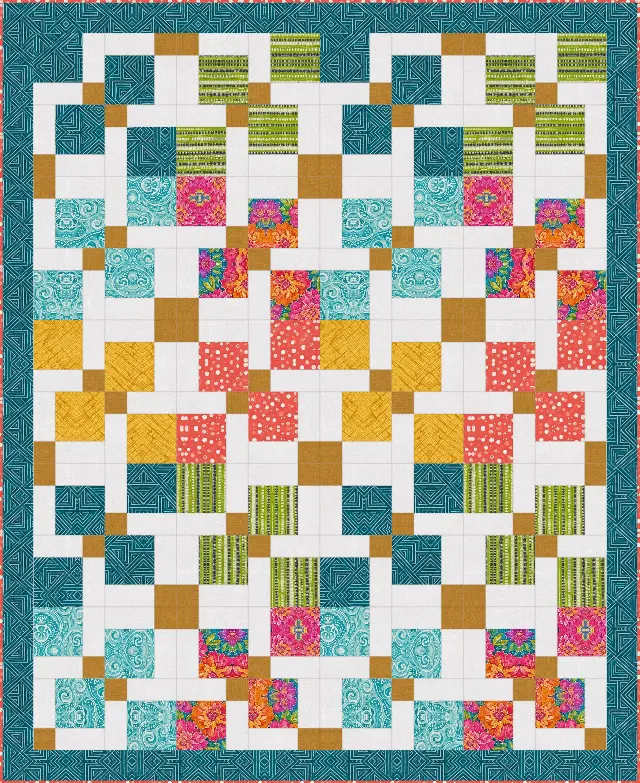Disappearing Nine Patch quilt, throw size, 58" × 71"