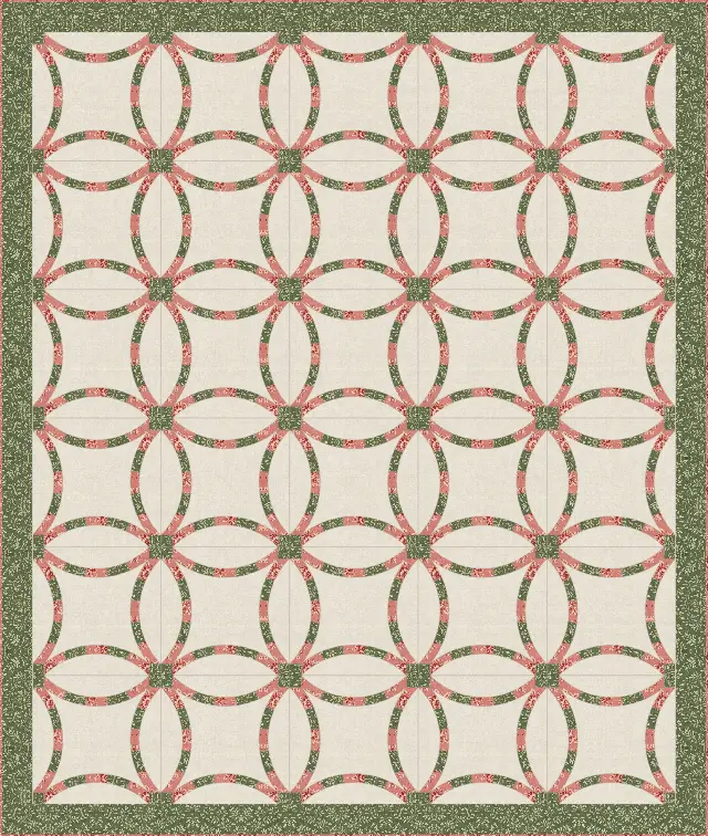 Double Wedding Ring quilt, full size, 88" × 104"