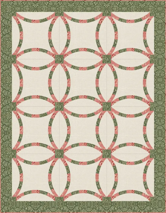 Double Wedding Ring quilt, throw size, 56" × 72"