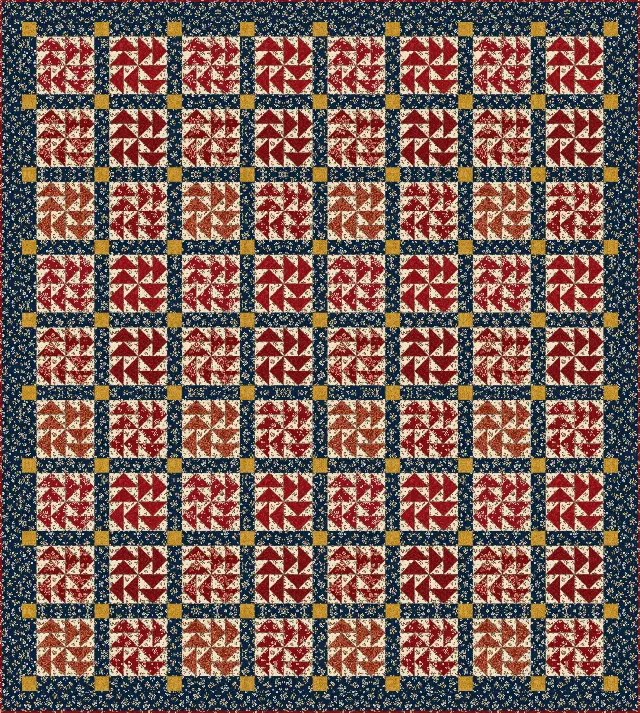 Dutchman's Puzzle quilt, full size, 88" × 98"