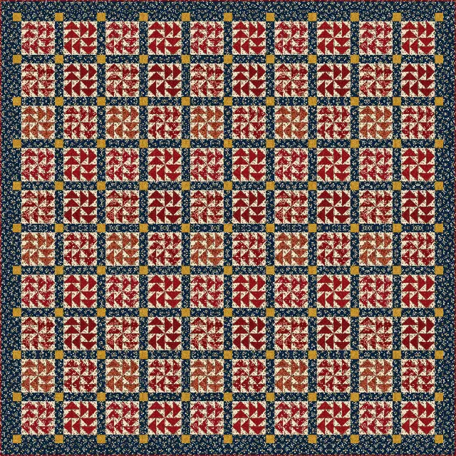 Dutchman's Puzzle quilt, king size, 108" × 108"