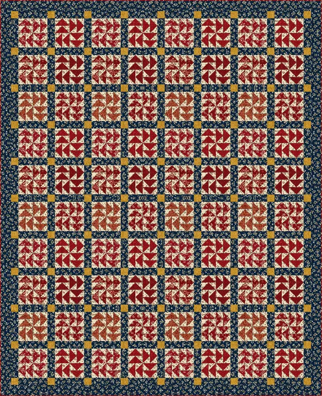Dutchman's Puzzle quilt, queen size, 88" × 108"