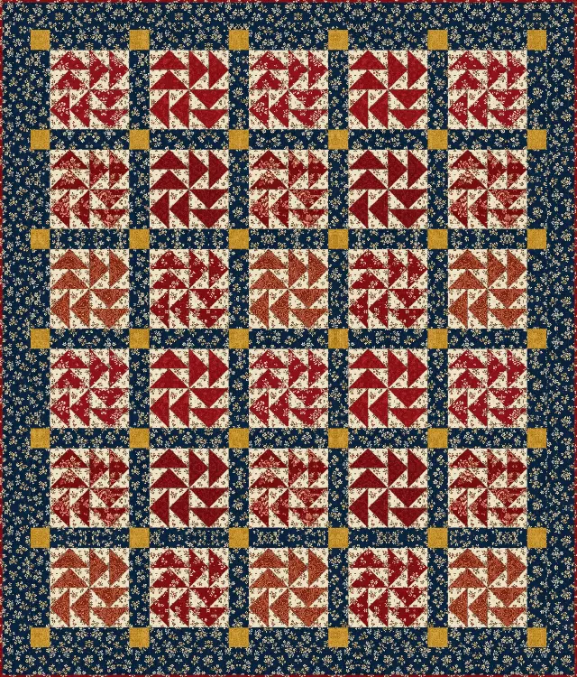 Dutchman's Puzzle quilt, throw size, 58" × 68"