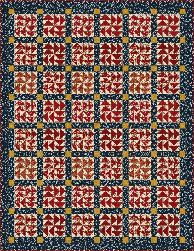 Dutchman's Puzzle quilt, twin size, 68" × 88"