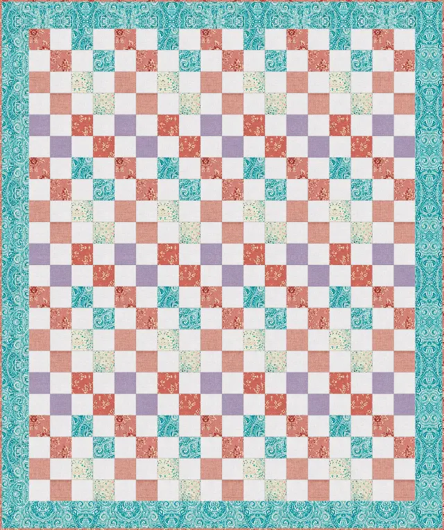 Easy Four Patch Baby quilt, throw size, 62" × 74"