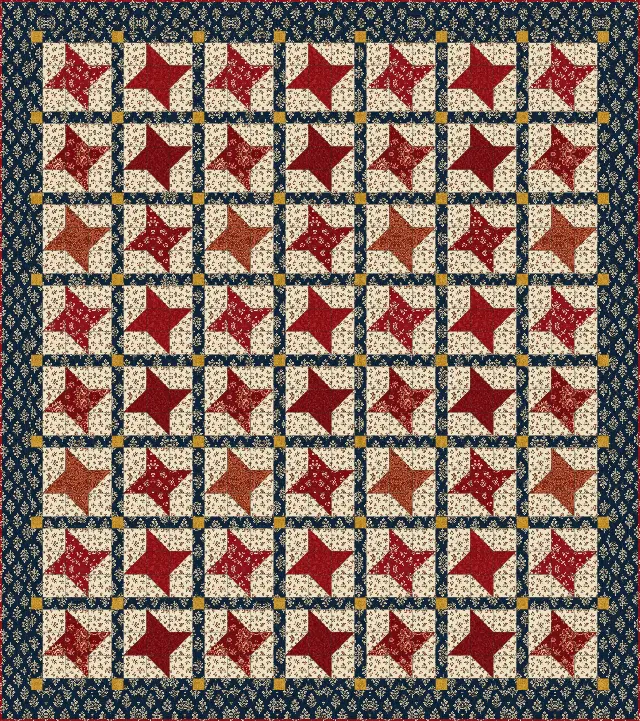 Friendship Star quilt, full size, 83" × 93.5"