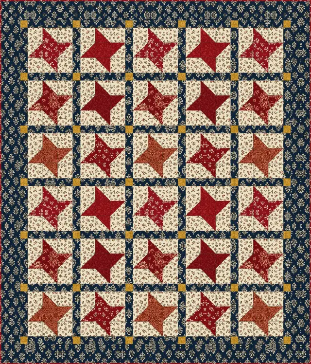 Friendship Star quilt, throw size, 62" × 72.5"