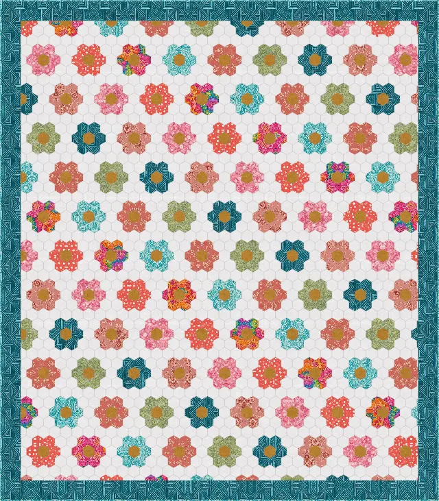 Grandmother's Flower Garden quilt, full size, 84" × 96"