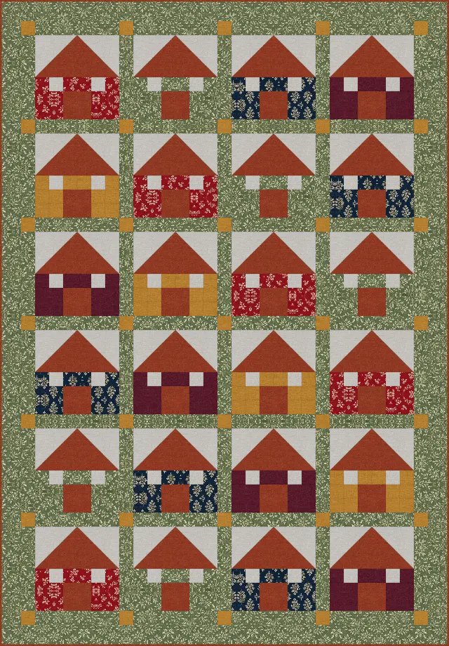 House quilt, twin size, 64" × 92"
