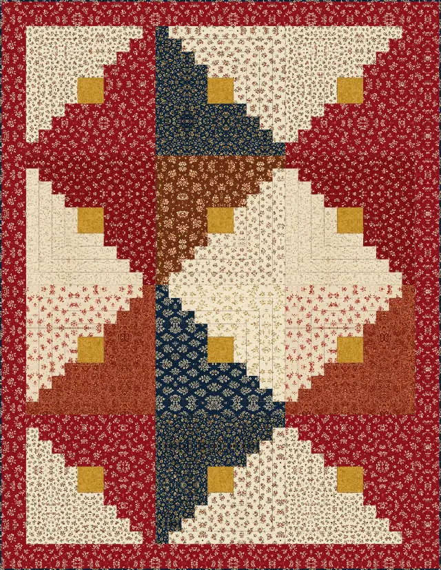 Jelly Roll Log Cabin quilt, twin size, 68" × 88"
