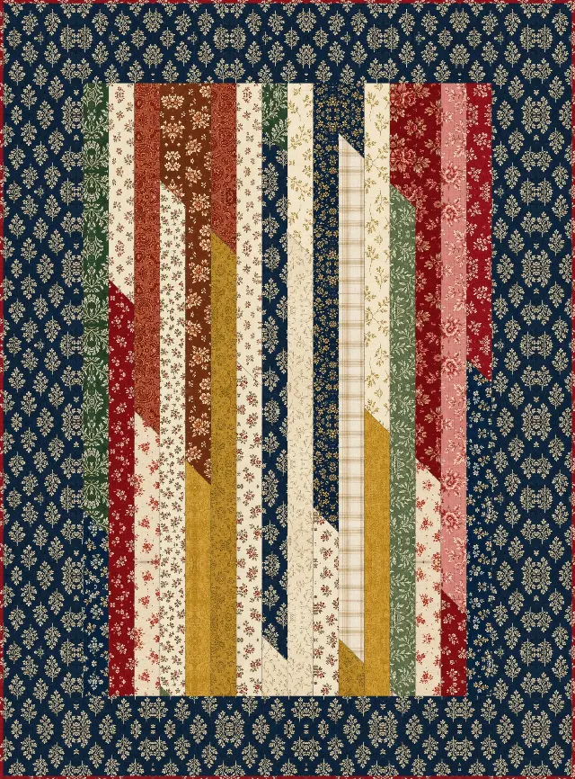 Jelly roll race quilt, crib size, 45" × 60⅞"