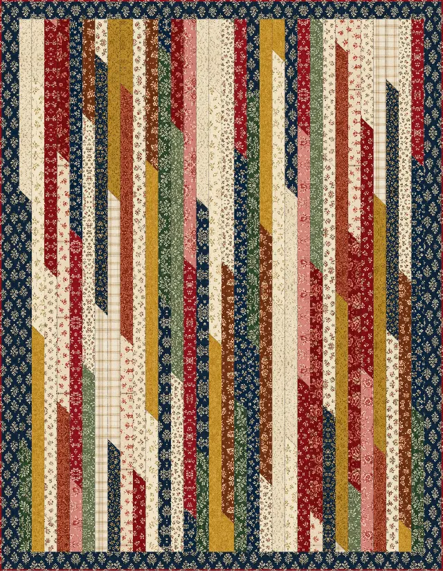 Jelly roll race quilt, twin size, 70" × 90¼"