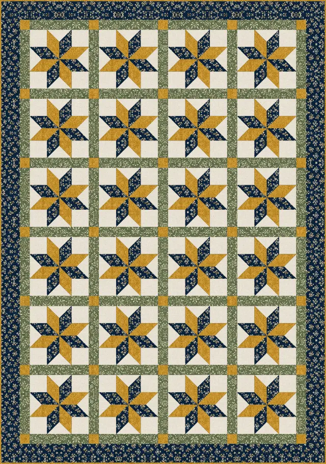 LeMoyne Star quilt, twin size, 66" × 94"