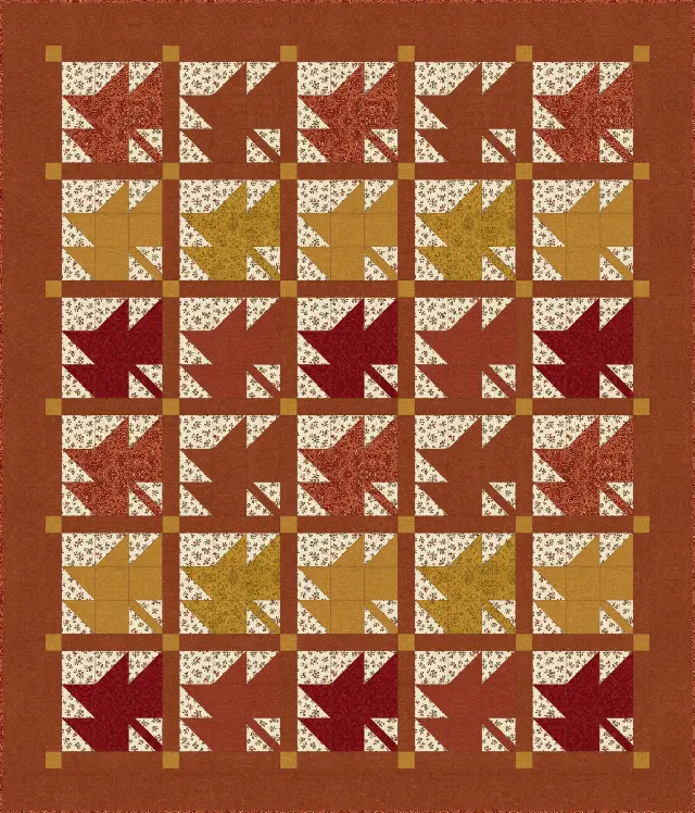 Maple Leaf quilt, throw size, 62" × 72.5"