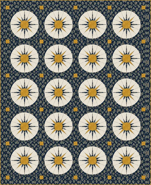 Mariner's Compass quilt, full size, 80" × 98"