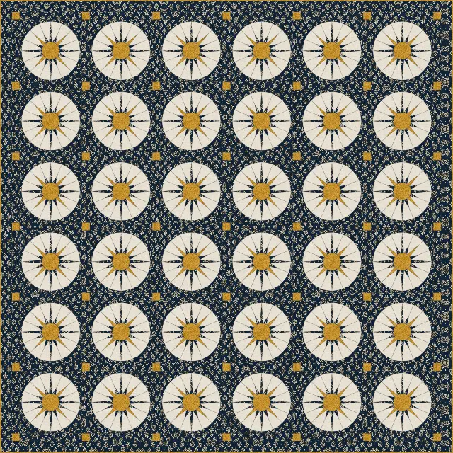 Mariner's Compass quilt, king size, 116" × 116"