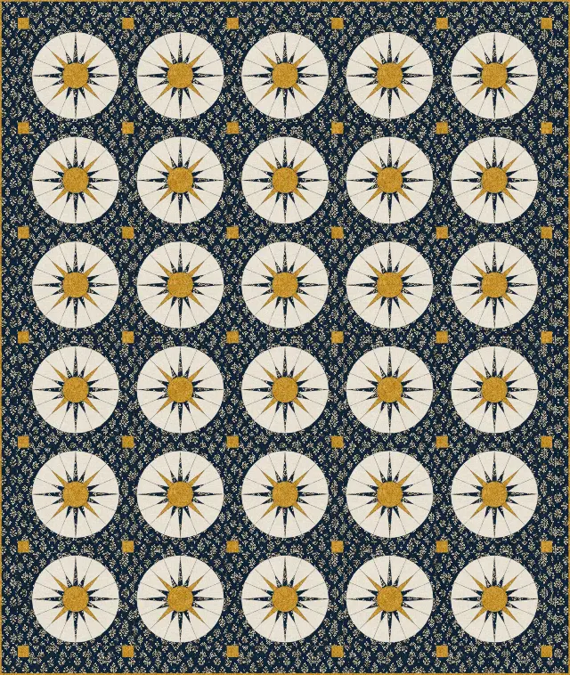 Mariner's Compass quilt, queen size, 98" × 116"