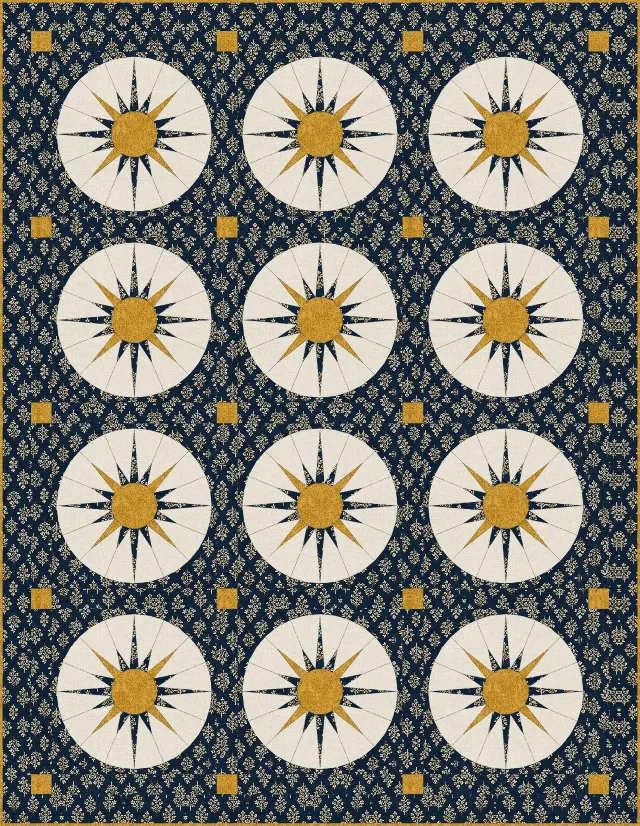 Mariner's Compass quilt, throw size, 62" × 80"