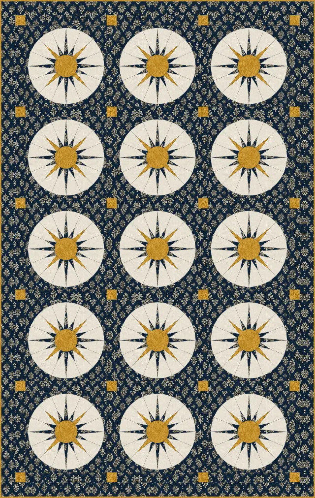 Mariner's Compass quilt, twin size, 62" × 98"