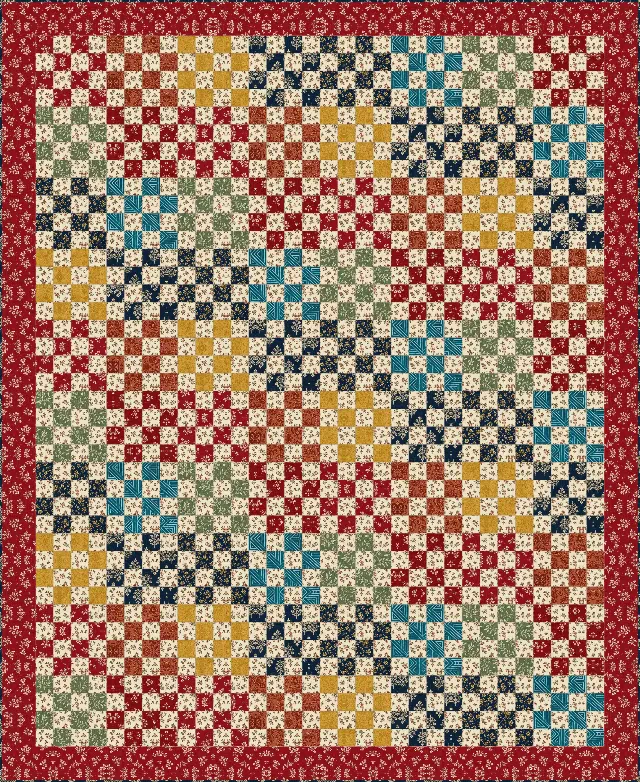 Scrappy Sixteen Patch quilt, twin size, 72" × 88"