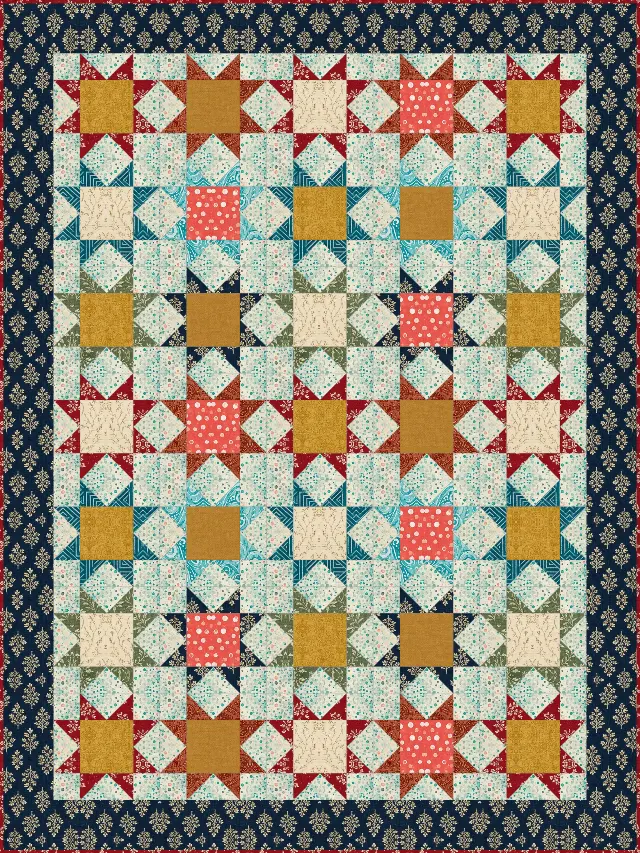 Scrappy Star quilt, crib size, 48" × 64"