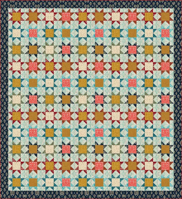 Scrappy Star quilt, full size, 88" × 96"