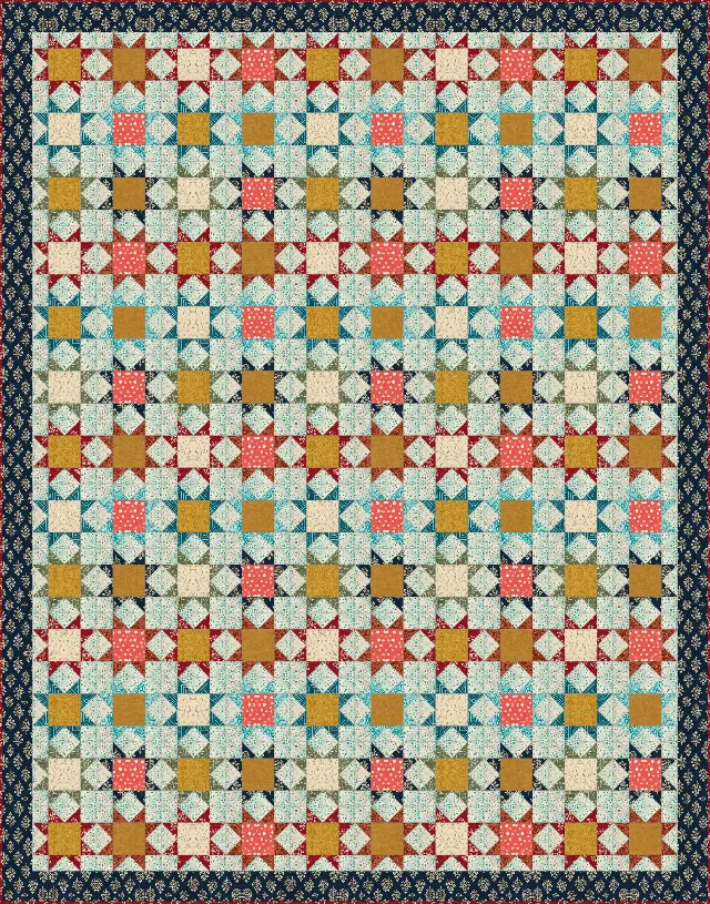 Scrappy Star quilt, queen size, 88" × 112"