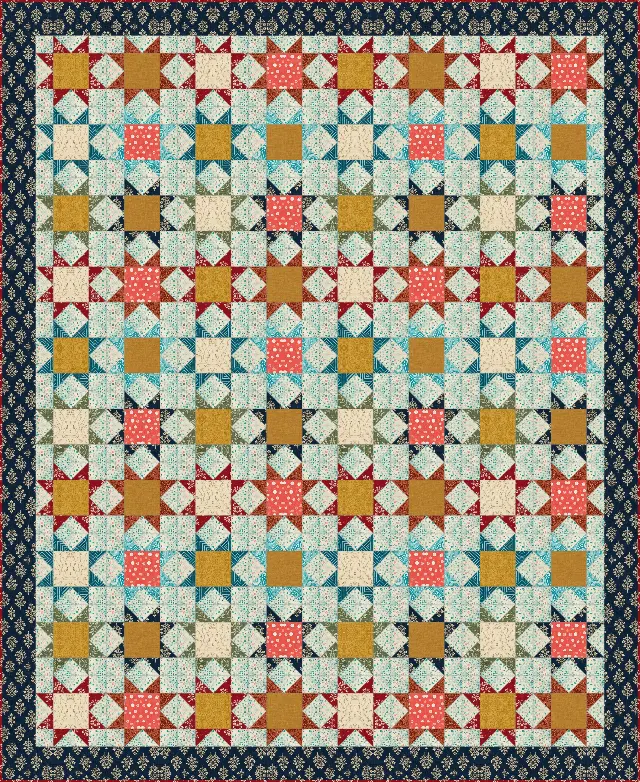 Scrappy Star quilt, twin size, 72" × 88"