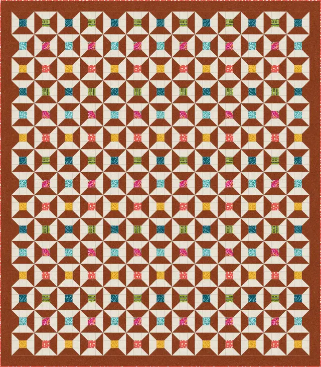 Spool quilt, full size, 84" × 96"
