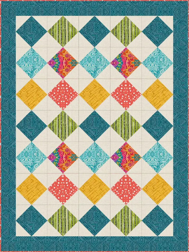 Square in a Square quilt, crib size, 48" × 64"