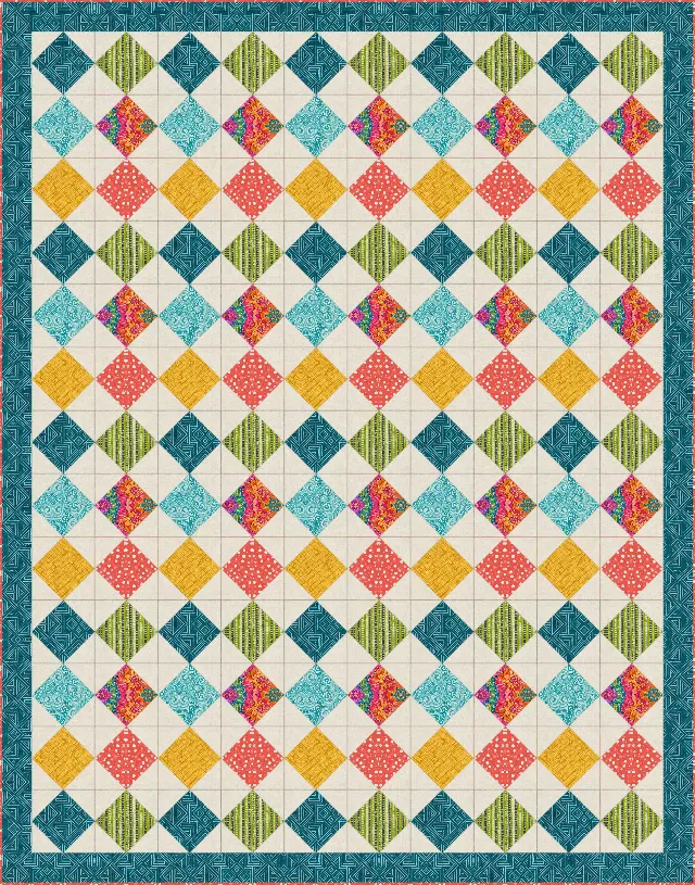 Square in a Square quilt, queen size, 88" × 112"