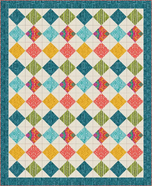Square in a Square quilt, twin size, 72" × 88"