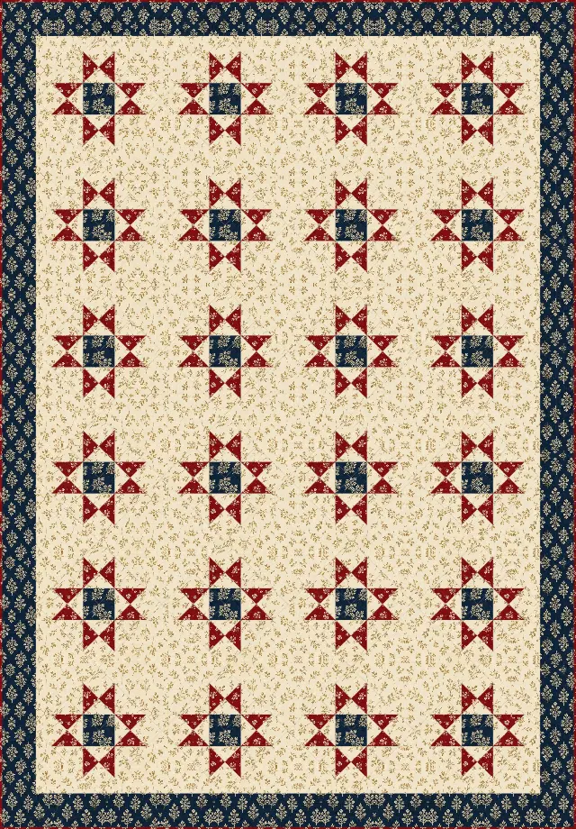 Star of Virginia quilt, twin size, 64.625" × 92.875"