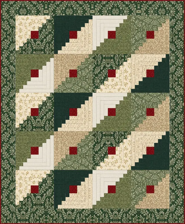 Straight Furrows Log Cabin quilt, crib size, 48" × 58"