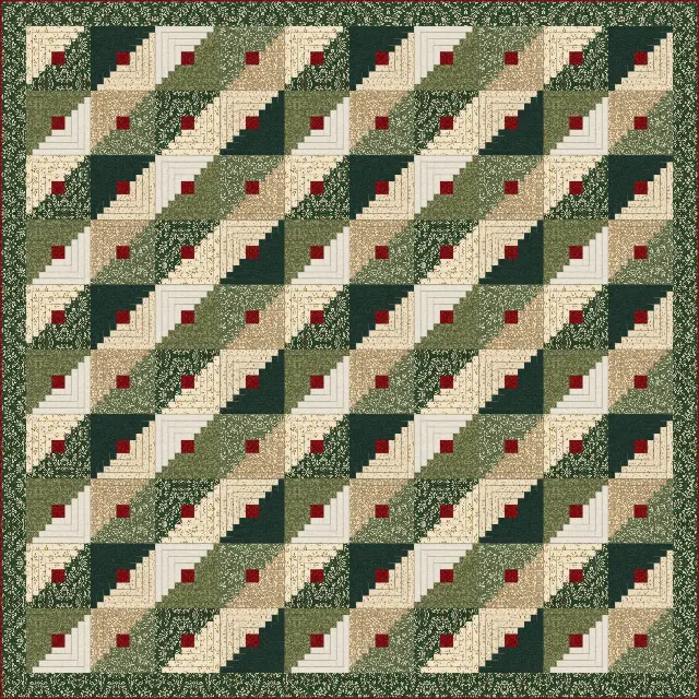 Straight Furrows Log Cabin quilt, king size, 108" × 108"
