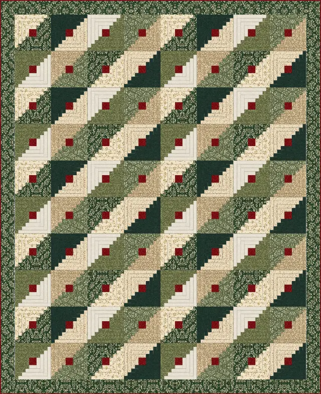 Straight Furrows Log Cabin quilt, queen size, 88" × 108"