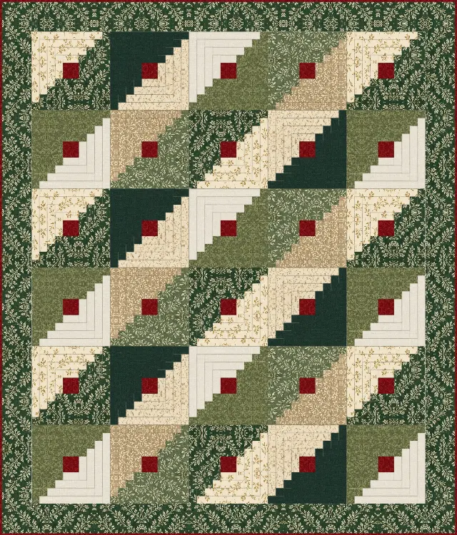 Straight Furrows Log Cabin quilt, throw size, 58" × 68"