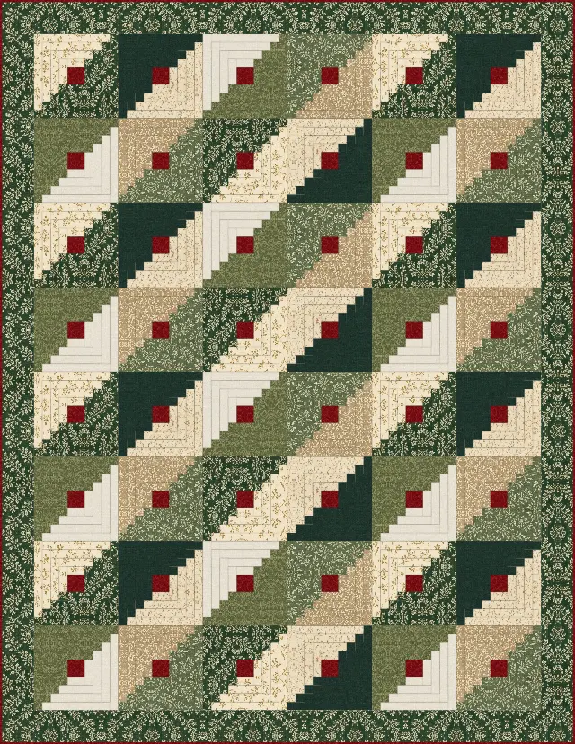 Straight Furrows Log Cabin quilt, twin size, 68" × 88"