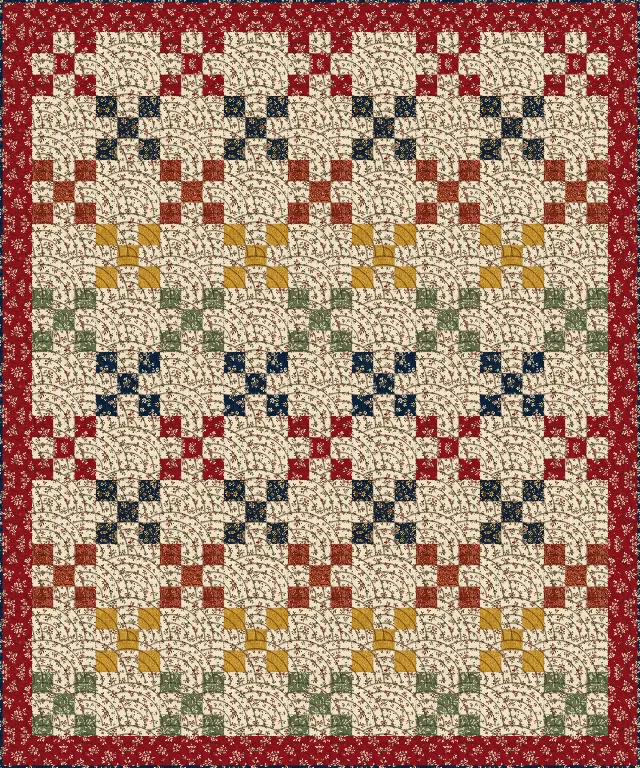 Baptist fan quilting on the Nine Patch quilt