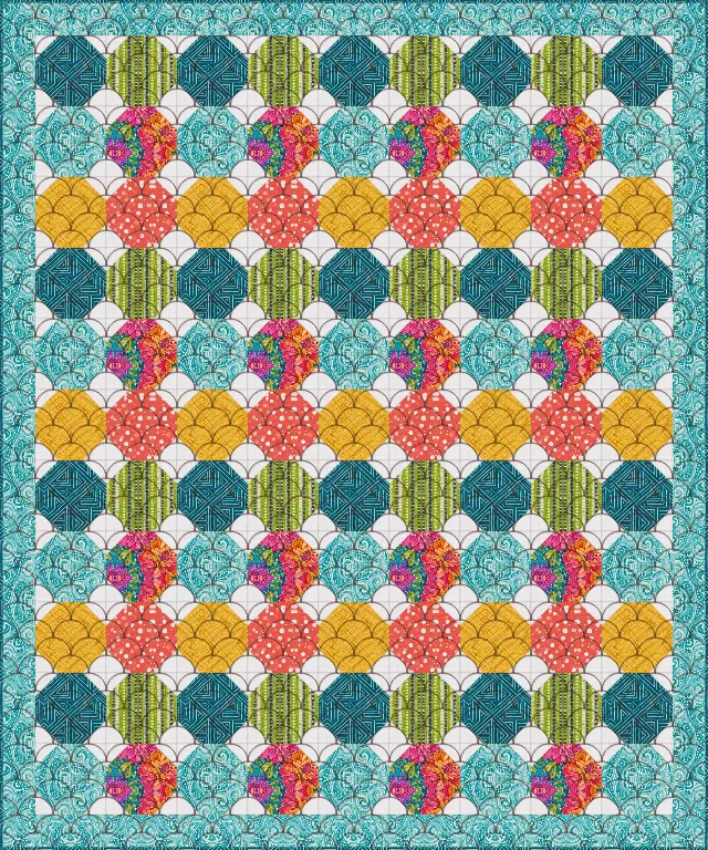 Clamshell quilting on the Snowball quilt