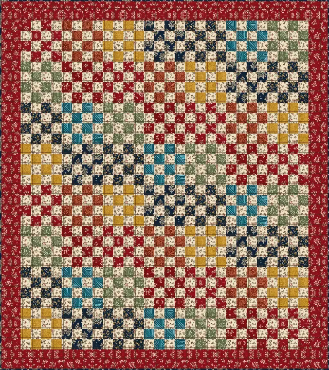 Grid quilting on the Scrappy Sixteen Patch quilt