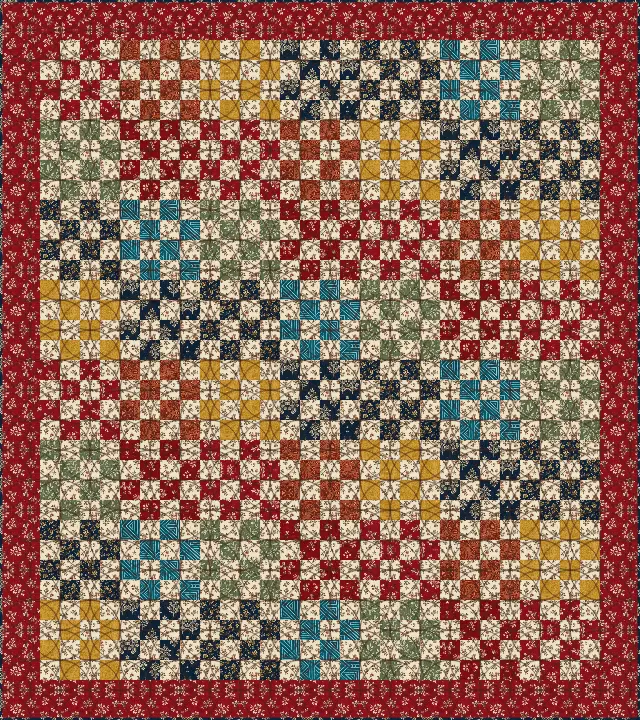 Orange peel quilting on the Scrappy Sixteen Patch quilt