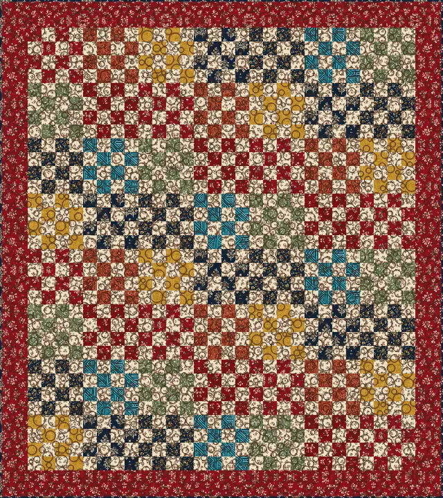 Pebbles quilting on the Scrappy Sixteen Patch quilt