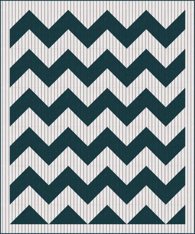 Straight line quilting on a chevron quilt